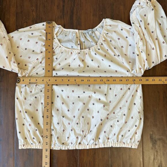 MADEWELL Gathered Puff Sleeve Crop Top Sunrise Floral Bone Peasant - Picture 11 of 12